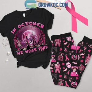 Halloween Horror Movies In October We Wear Pink To Fight Cancer Fleece Pajamas Set