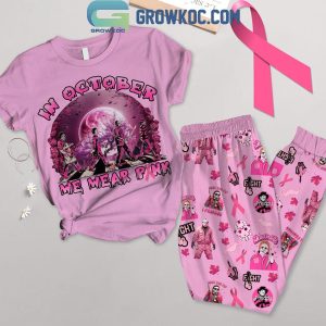 Halloween Horror Movies In October We Wear Pink To Fight Cancer Fleece Pajamas Set