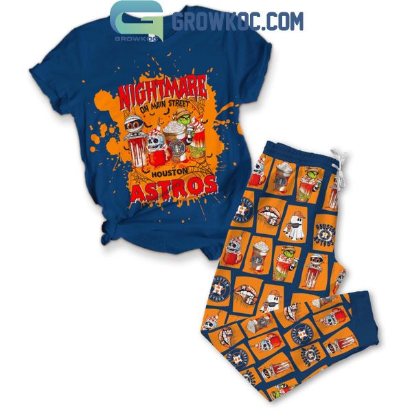 Houston Astros Nightmare On Main Street Grinch Halloween Fleece Pajamas Set