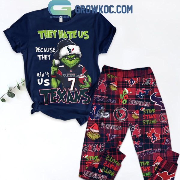 Houston Texans Grinch They Hate Us Because The Ain’t Us Fleece Pajamas Set