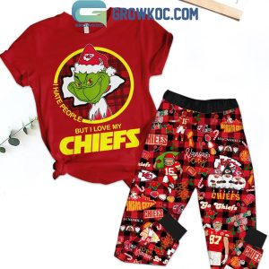 Kansas City Chiefs Grinch 2024 I Hate People But Love Chiefs Fleece Pajamas Set