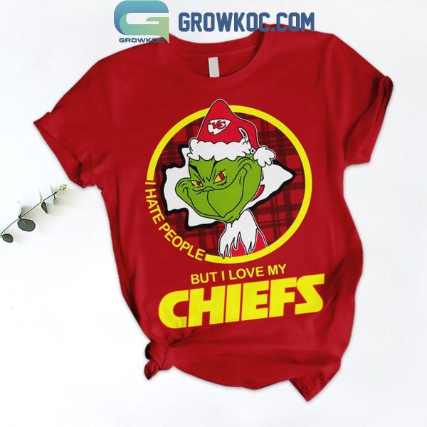 Kansas City Chiefs Grinch 2024 I Hate People But Love Chiefs Fleece Pajamas Set