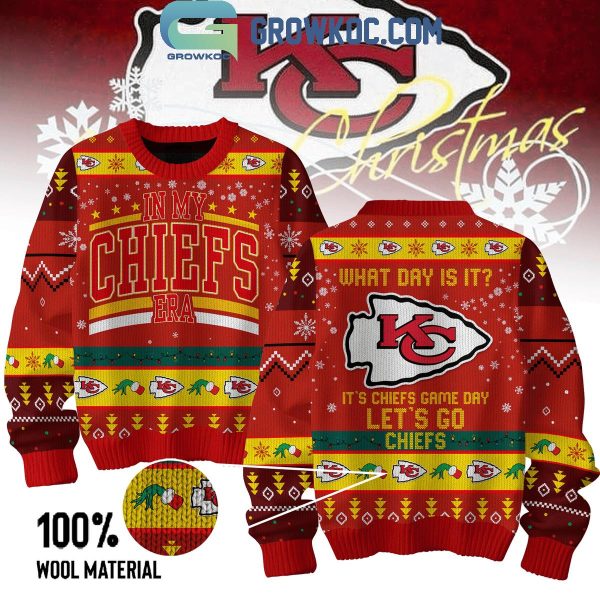 Kansas City Chiefs What Day Is It It’s Chiefs Game Day Christmas Ugly Sweater