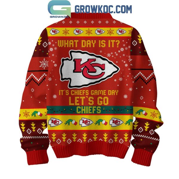 Kansas City Chiefs What Day Is It It’s Chiefs Game Day Christmas Ugly Sweater