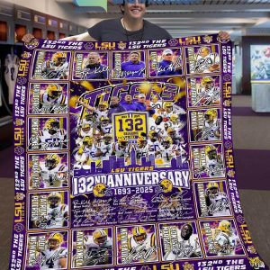 LSU Tigers 132th Anniversary 1893-2025 Celebrating Fleece Blanket Quilt