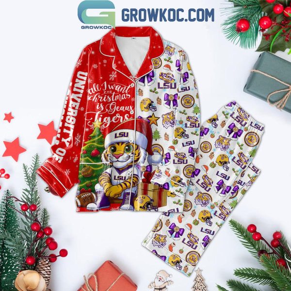 LSU Tigers All I Want For 2024 Christmas Is Geaux Tigers Polyester Pajamas Set