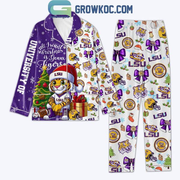 LSU Tigers All I Want For 2024 Christmas Is Tigers Polyester Pajamas Set