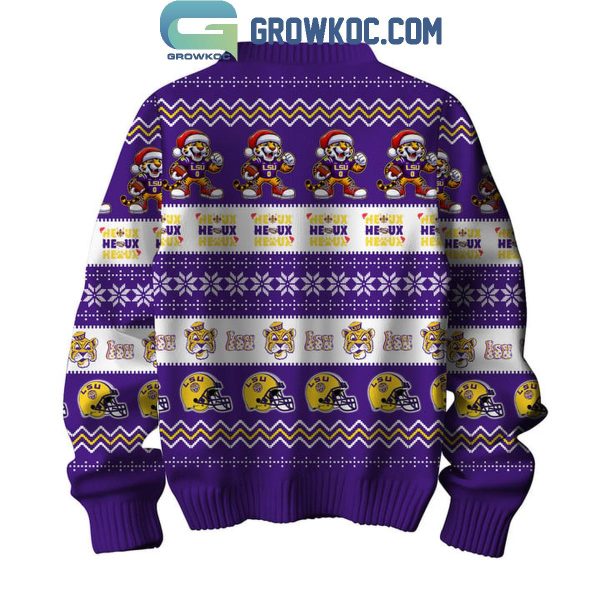 LSU Tigers Heaux Heaux Heaux Ho Ho Ho Santa Clause In Christmas 2024 Ugly Sweater