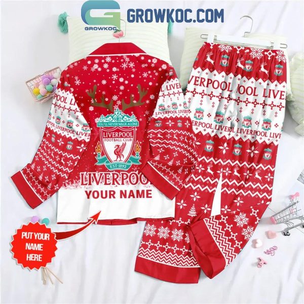 Liverpool Merseyside The Reds Christmas Personalized Polyester Pajamas Set