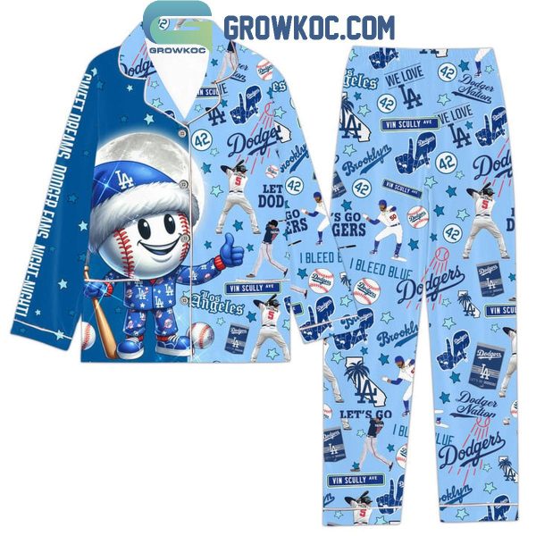 Los Angeles Dodgers I Bleed Blue 2024 Christmas Polyester Pajamas Set