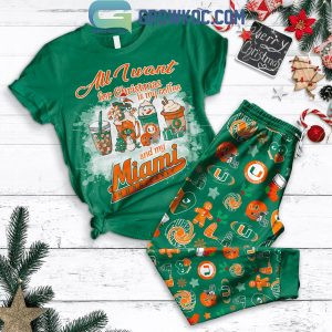 Miami Hurricanes All I Want For Christmas Is My Coffee And Hurricanes Fleece Pajamas Set