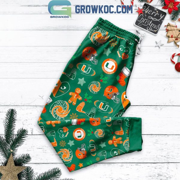 Miami Hurricanes All I Want For Christmas Is My Coffee And Hurricanes Fleece Pajamas Set