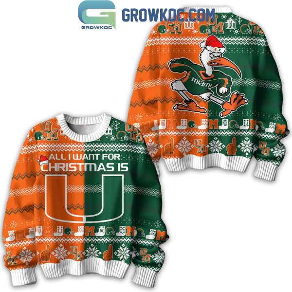 Miami Hurricanes Football All I Want For Christmas Is U Ugly Sweater