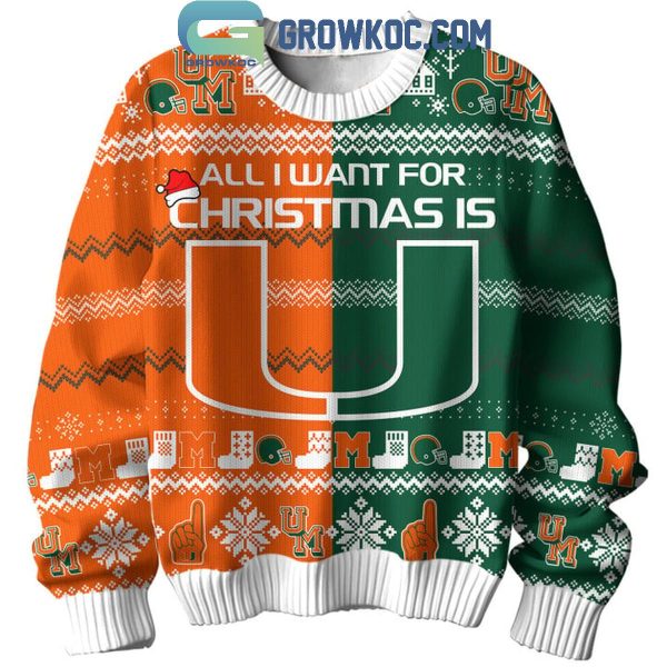 Miami Hurricanes Football All I Want For Christmas Is U Ugly Sweater