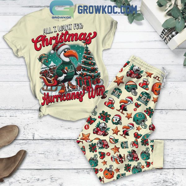 Miami Hurricanes Win Is All I Want For Christmas Time Fleece Pajamas Set