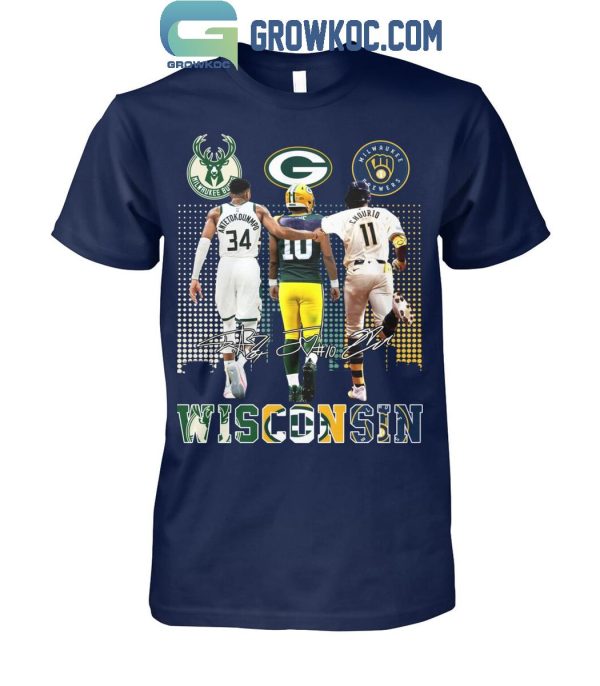 Milwaukee Bucks Antetokounmpo Green Bay Packers Love Brewers Chourio T-Shirt