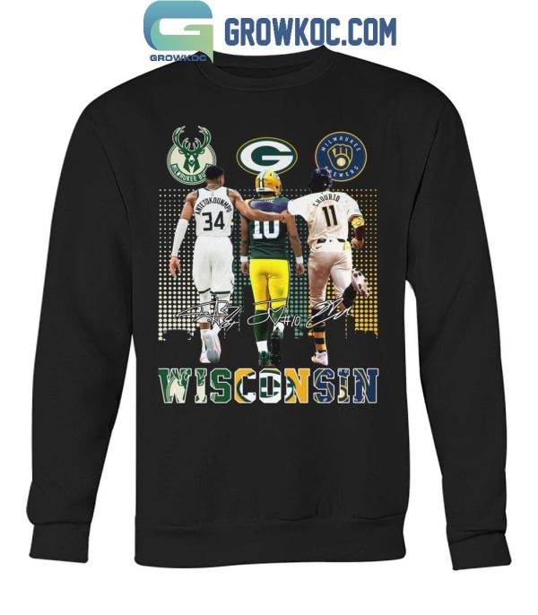 Milwaukee Bucks Antetokounmpo Green Bay Packers Love Brewers Chourio T-Shirt