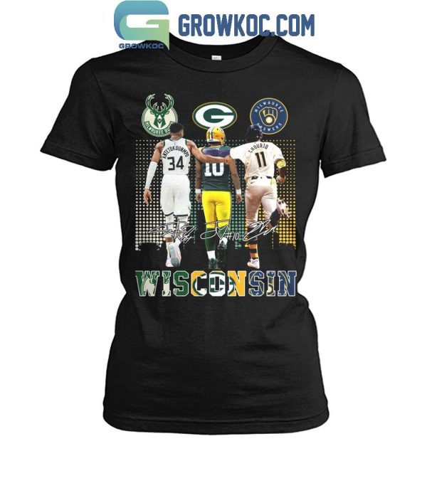 Milwaukee Bucks Antetokounmpo Green Bay Packers Love Brewers Chourio T-Shirt