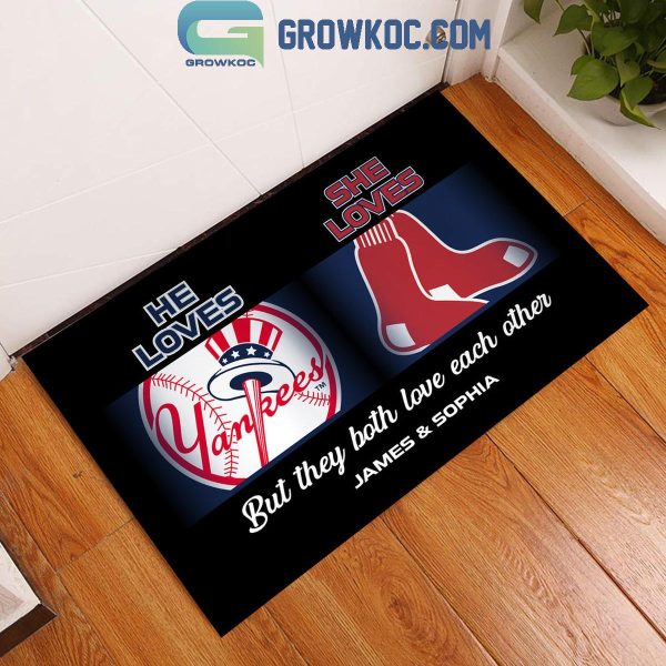 NFL NHL MLB NCAA Sport Mix 2 Teams He Loves This Team She Loves That Team Personalized Doormat