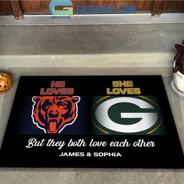 NFL NHL MLB NCAA Sport Mix 2 Teams He Loves This Team She Loves That Team Personalized Doormat