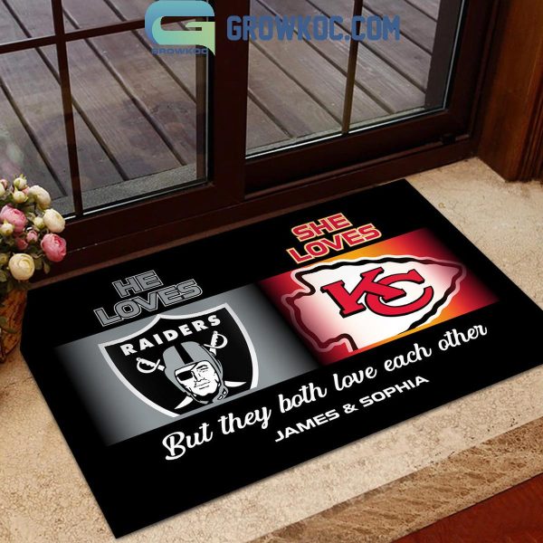 NFL NHL MLB NCAA Sport Mix 2 Teams He Loves This Team She Loves That Team Personalized Doormat