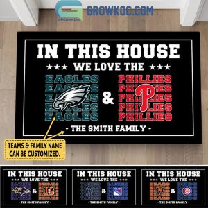 NFL NHL MLB NCAA Sport Mix 2 Teams In This House We Love Personalized Doormat