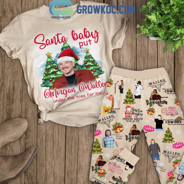 Morgan Wallen Santa Put Him Under The Tree For Me Christmas Fleece Pajamas Set