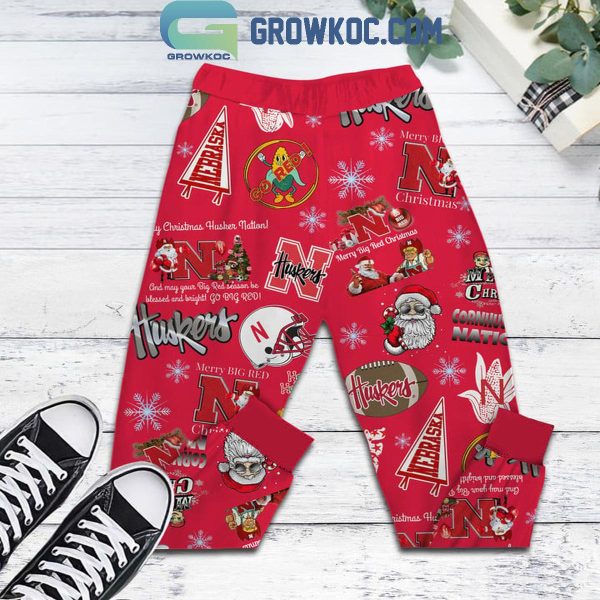 Nebraska Cornhuskers Fan Watch All Huskers Game At Christmas Fleece Pajama Set