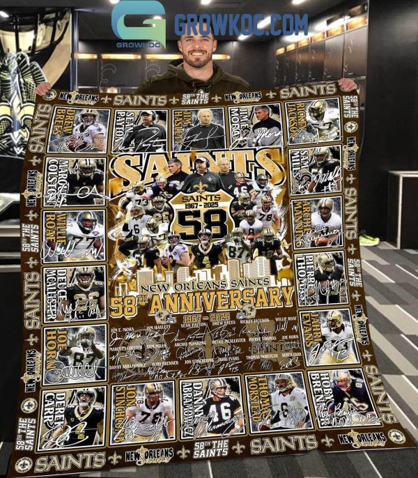 New Orleans Saints 58th Anniversary 1967-2024 Fleece Blanket Quilt