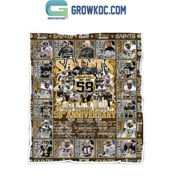 New Orleans Saints 58th Anniversary 1967-2024 Fleece Blanket Quilt