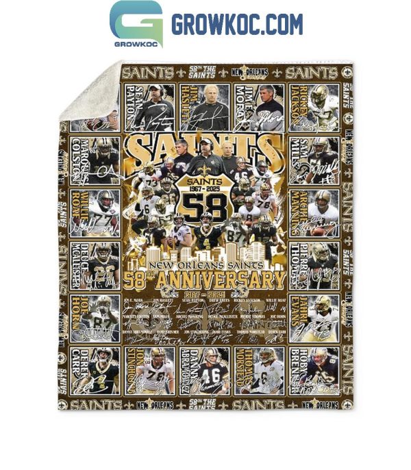 New Orleans Saints 58th Anniversary 1967-2024 Fleece Blanket Quilt