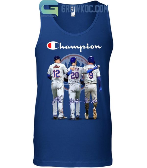 New York Mets Champion Francisco Lindor Brandon Nimmo Pete Alonso T-Shirt