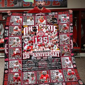 Ohio State Buckeyes 135th Anniversary 1890-2025 Celebrating Fleece Blanket Quilt