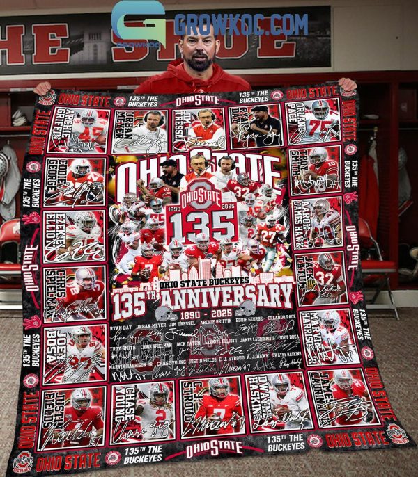 Ohio State Buckeyes 135th Anniversary 1890-2025 Celebrating Fleece Blanket Quilt