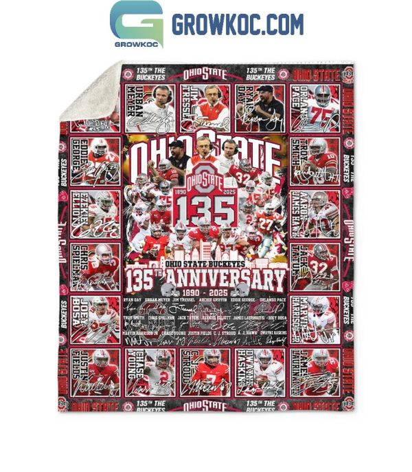 Ohio State Buckeyes 135th Anniversary 1890-2025 Celebrating Fleece Blanket Quilt