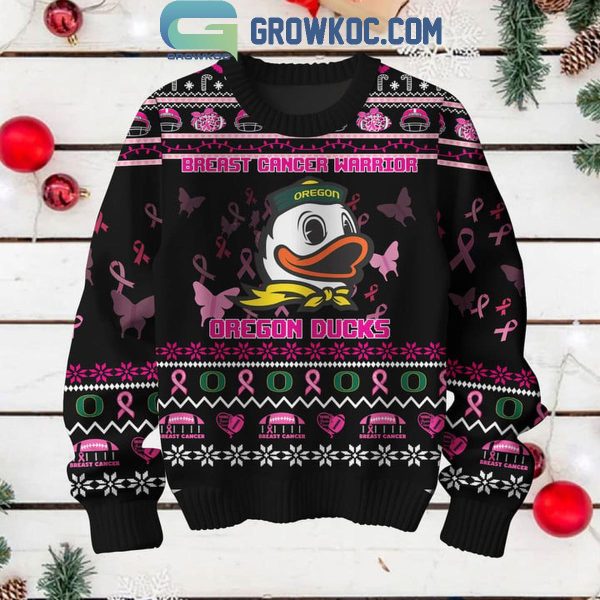 Oregon Ducks Breast Cancer Warrior Tackle Cancer Christmas Black Ugly Sweater