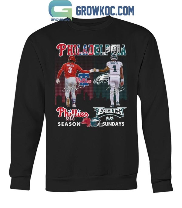 Philadelphia Phillies All Season Philadelphia Eagles On Sundays 2024 T-Shirt