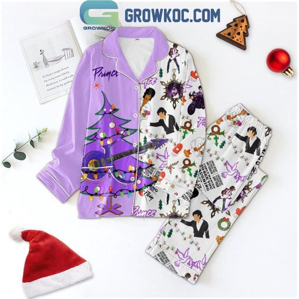 Prince Enjoying Princemas Purple Rain Christmas Polyester Pajamas Set