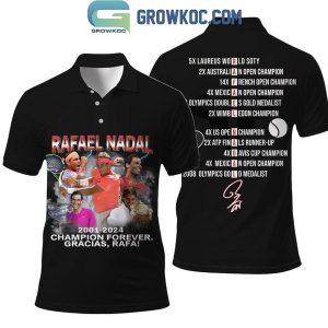 Rafael Nadal 2001-2024 Champions Forever Thank You Rafa Black Polo Shirts