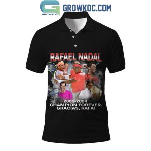 Rafael Nadal 2001-2024 Champions Forever Thank You Rafa Black Polo Shirts