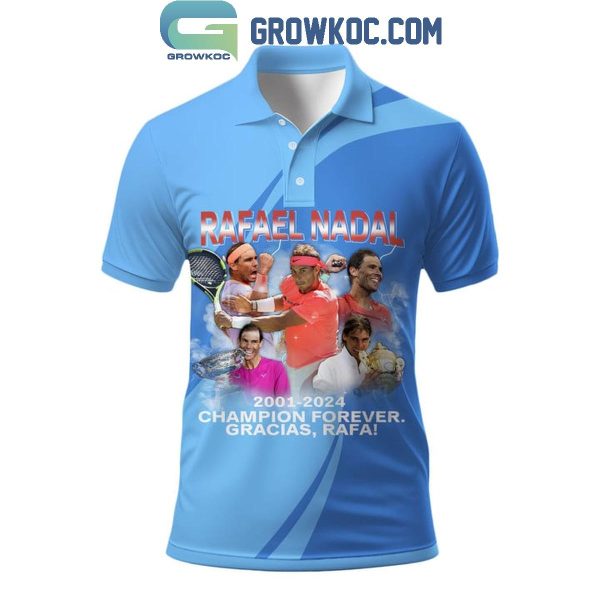 Rafael Nadal 2001-2024 Champions Forever Thank You Rafa Polo Shirts Blue