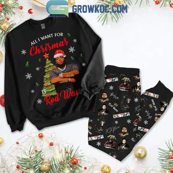 Rod Wave Is All I Want For Christmas 2024 Fleece Pajamas Set Long Sleeve