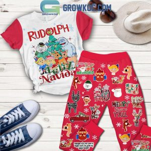 Rudolph Feliz Navidad Merry Christmas Y’All Fleece Pajamas Set