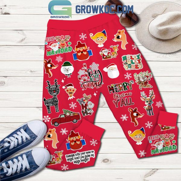 Rudolph Feliz Navidad Merry Christmas Y’All Fleece Pajamas Set