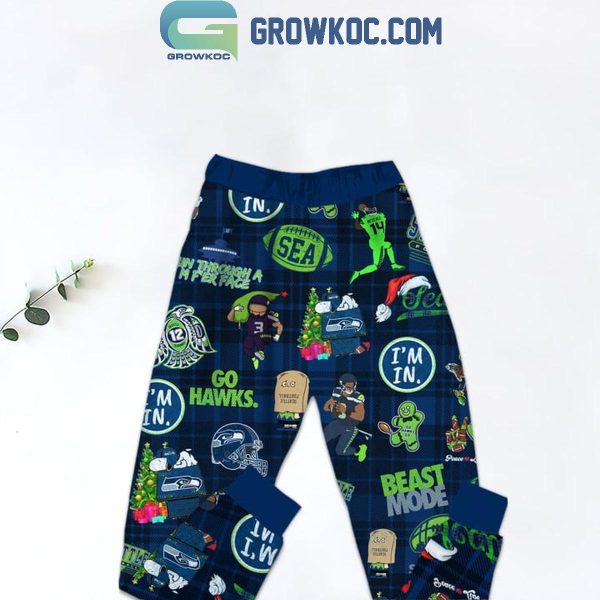 Seattle Seahawks Grinch 2024 I Hate People But Love Seahawks Fleece Pajamas Set