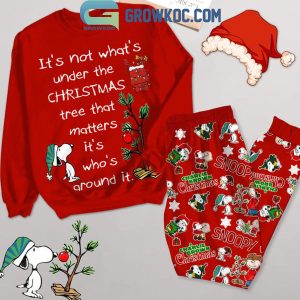 Snoopy It’s Not What Under The Christmas Tree Fleece Pajamas Set Red Long Sleeve