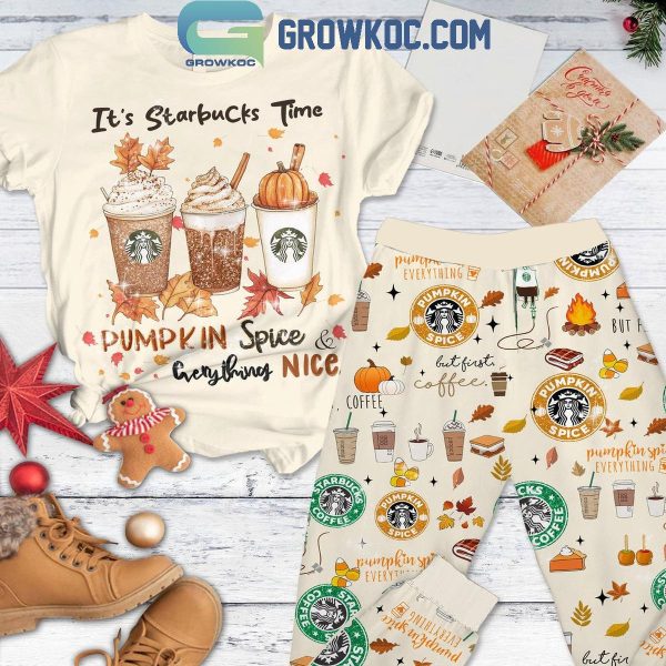 Starbucks Time Pumpkin Spice Everything Nice Fleece Pajamas Set