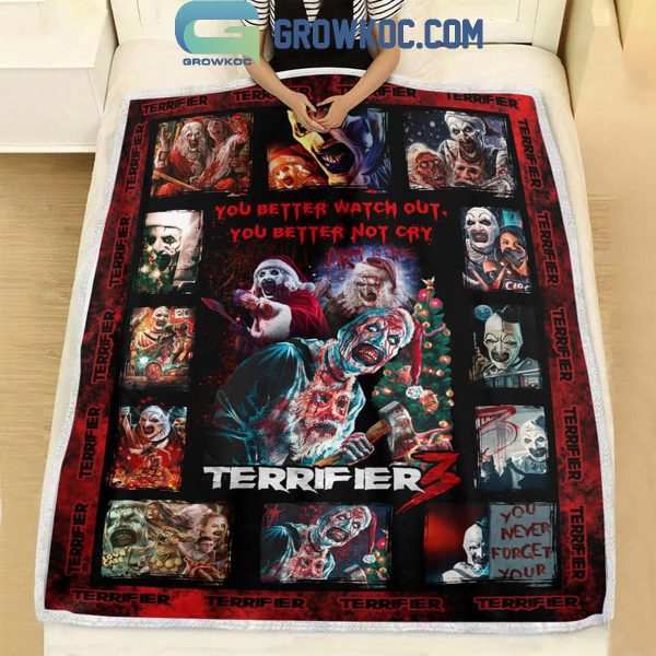 Terrifier 3 You Better Watch Out You Better Not Cry Fleece Blanket Quilt