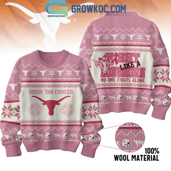 Texas Longhorns Hook ‘Em Cancer Fight Like A Longhorns Christmas Ugly Sweater