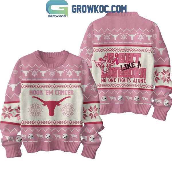 Texas Longhorns Hook ‘Em Cancer Fight Like A Longhorns Christmas Ugly Sweater